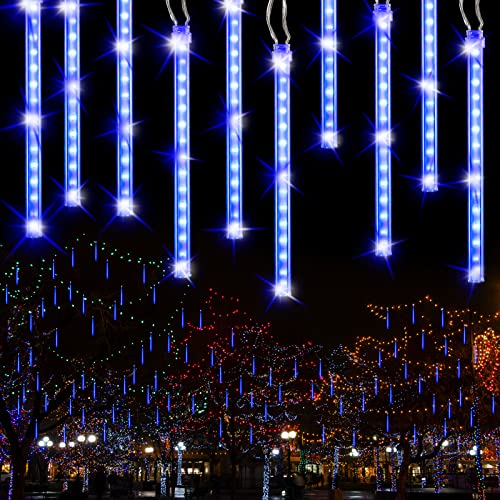 Regen Lichterkette Außen, BrizLabs 240 LED Meteorschauer Lichterregen Schneefall Lichter Wasserdicht Weihnachten Beleuchtung für Hochzeit Party Garten Balkon Baum Dekoration, 30cm 10 Tubes, Blau von BrizLabs