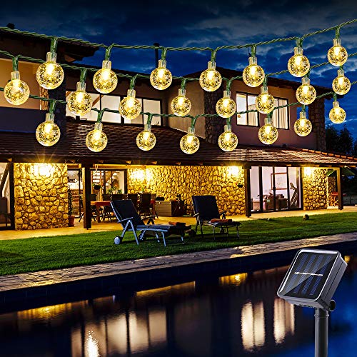 BrizLabs Solar Lichterkette Aussen 30 LED Kugeln Lichterkette 4.5M Kristall Warmweiß, 8 Modi Außenlichterkette Wasserdicht Kristallbälle Beleuchtung für Garten Terrasse Bäume Hof Haus Party Deko von BrizLabs