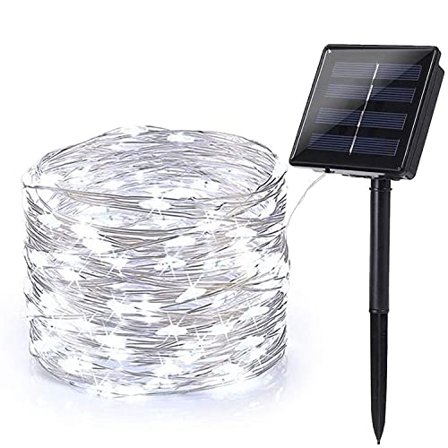 BrizLabs Solar Lichterkette Aussen Kaltesweiß, 24M 240 LED Außen Kupferdraht Lichterkette Wasserdicht 8 Modus Solarbetriebene Lichterkette für Garten Bäume Balkon Terrasse Hochzeit Weihnachten Party von BrizLabs