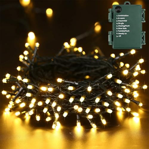 Weihnachten Lichterkette Außen, BrizLabs 20M 200 LED Warmweiß Außenbeleuchtung Batteriebetrieben Innen Weihnachtsdeko Lichterkette 8 Modi Wasserdicht für Outdoor Xmas Baum Hochzeit Garten Party Deko von BrizLabs