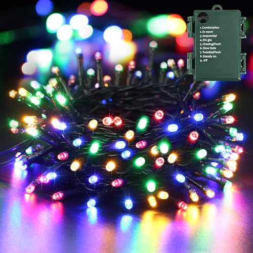 Weihnachtsdeko Lichterkette Aussen, BrizLabs 20M 200 LED Bunt Außenlichterkette Batterie 8 Modi Wasserdicht Weihnachten Beleuchtung Innen für Tannenbaum Outdoor Garten Balkon Ostern Büsche Party Deko von BrizLabs