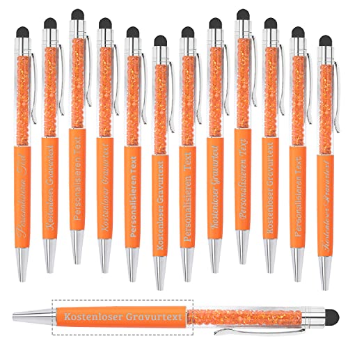 Brocade Creek Personalisierter Kristall-Diamant-Stift Kostenloser gravierter Kugelschreiber Kundenspezifischer Touchscreen-Stift Passen Sie Ihren Namen/Text/Zeit und Datum an Orange Rot 24Stk von Brocade Creek