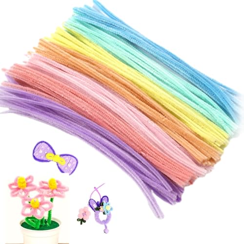 100 Stück Bunt Pfeifenreiniger, Pfeifenputzer Set, Pfeifenputzer zum Basteln, Biegbar Pfeifenreiniger, Bunt Chenilledraht Geeignet für die Herstellung von Kränzen, Blumen, Tieren, Puppen von Brohiazao