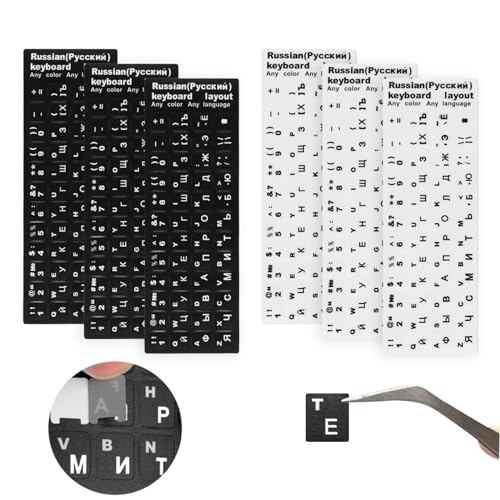 6 Stück Russische Tastaturaufkleber, Tastatur Aufkleber mit Buchstaben, Russische Tastatur Sticker, Russische Tastatur Aufkleber Leicht zu verwendendes, Geeignet für Bildung oder Sprachselbstlernen von Brohiazao