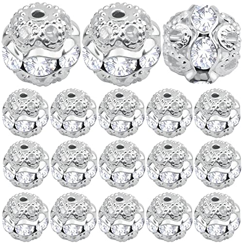 100 Stück 8 mm Silber Kristall Strass Kugel Abstandshalter Perlen Runde Kugel Disco Rondelle Lose Abstandshalter Perlen Schmuck Ergebnisse Zubehör für DIY Halskette Armband Handmade Dekor von BronaGrand