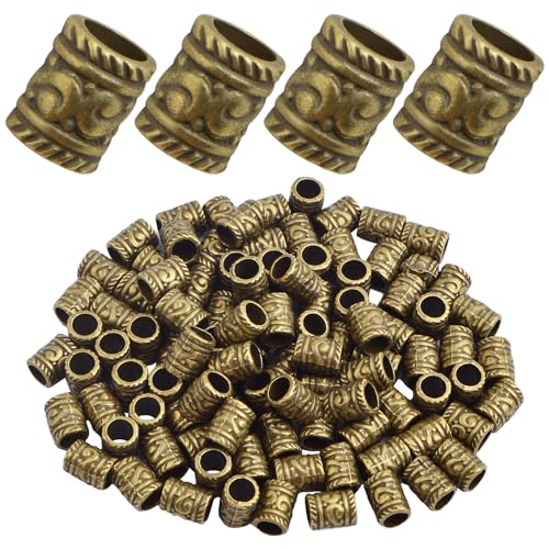 100 Stück tibetische Antik Bronze Großloch Spacer Perlen Vintage Legierung Säulenrohr Lose Perle Filigrane Barrel Charm Perlen Zubehör für Europäische Armband Schmuck Handwerk Projekte Loch:5mm von BronaGrand