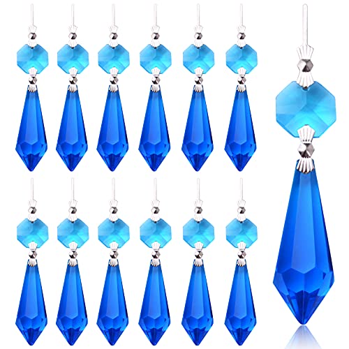 20 Stück Kristalle Prismen Glasspitze Perlen Ersatz Kronleuchter Eiszapfen Tropfen hängende Anhänger achteckige Kristallperlen für Lampendekoration Hochzeit Weihnachten Ornament (Hellblau, 37,5 mm) von BronaGrand