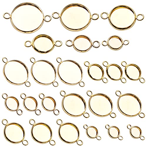 BronaGrand 24 Stück goldene Edelstahl-Cabochon-Verbinder, Einstellungen, rund, blanko, Lünette, Anhänger, Lünette, Rohlinge, Glieder für DIY-Schmuckherstellung, 6 Größen von BronaGrand