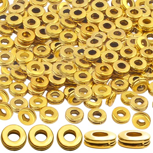 Rondelle Abstandshalter-Perlen, 6 mm, flach, rund, Abstandshalter, Metall, Abstandshalter, Bastelbedarf für DIY-Schmuckherstellung, Antikgold, 200 Stück von BronaGrand