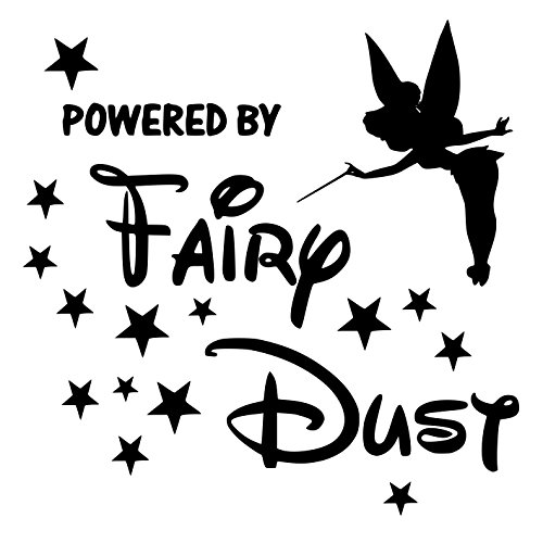 Autoaufkleber / Wandtattoo „Tinkerbell - Powered by Fairydust“, Version 1, Hochwertiger Vinyl, Schwarz , 20cm x 20cm / 8" x 8" von Broomsticker