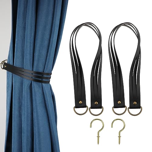 Leder Vorhang Raffhalter Vorhang Schnalle Vintage Vorhang Raffhalter Leder Gardinenstange Halter für Zuhause O Wohnzimmer Schlafzimmer 2 Stück (schwarz, schmal) von Brosay