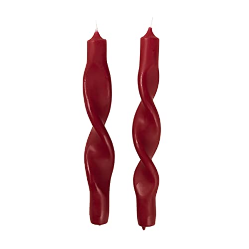 broste Gedrehte Kerzen 2er Pack, Größe D2,4 x H23 cm, Kerzenfarben Truely Red von Broste