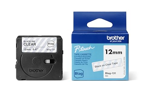 Brother Original Btag-131 Schriftband 12 mm breit, 4 m lang, schwarz/transparent von Brother