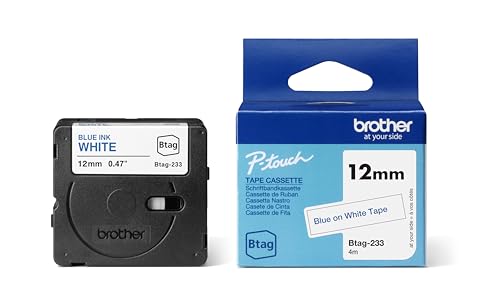 Brother Original Btag-233 Schriftband 12 mm breit, 4 m lang, blau/weiß von Brother International GmbH