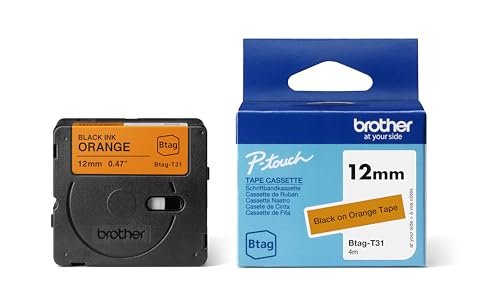 Brother Original Btag-T31 Schriftband 12 mm breit, 4 m lang, schwarz/orange von Brother International GmbH