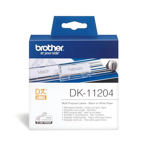 Brother DK-11204 Etiketten Rolle 54 x 17mm Papier Weiß 400 St. Permanent DK11204 Adress-Etiketten Schwarz,weiß von Brother