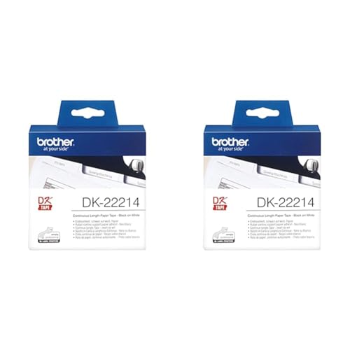 Brother DK-22214 Endlosetiketten (Papier, 12 mm breit, 30,48 m lang, für Brother QL-Etikettendrucker), Weiß, 12 mm x 30,48 m (Packung mit 2) von Brother