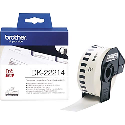 Brother Original DK-22214 Endlosetiketten (Papier, 12 mm breit, 30,48 m lang, für Brother QL-Etikettendrucker), Weiß, 12 mm x 30,48 m von Brother