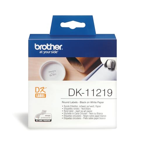 Brother DK11219 Runde Etikettenrolle 1200Stk/Roll 12mm Durchmesser für QL-500 QL-550 Schwarz,weiß von Brother