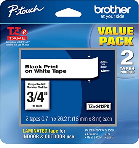 Brother Laminiertes Klebeband, Einzelhandelsverpackung TZe2412PK 2 pack Schwarz auf Weiß von Brother