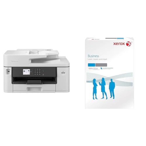 Brother MFC-J5340DW 4-in-1 Farbtintenstrahl-Multifunktionsgerät, Weiß, Mittel, 250 Blatt Papierkassette, 50 Blatt ADF & Xerox Business 003R91821 Multifunktionspapier geriest 80 g/m² A3 500 Blatt weiß von Brother