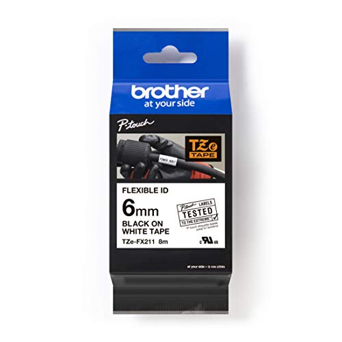 Brother Original P-Touch Schriftband 6 mm, schwarz auf weiß (u.a P-Touch PT-H100LB/R, H105, E100/VP, D200/BW/VP, D210/VP) zur Kabel- und Rohrbeschriftung, laminiert TZEFX211 von Brother