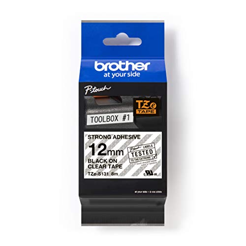 Brother Original P-touch Schriftband TZe-S131 12 mm, schwarz auf transparent (kompatibel u.a. mit Brother P-touch PT-H100LB/R, -H105, -E100/VP, -D200/BW/VP, -D210/VP) extra-stark klebend, laminiert von Brother