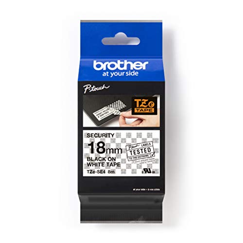 Brother Original P-touch Sicherheits- und Siegelband TZe-SE4 18 mm, schwarz auf weiß (kompatibel u.a. mit Brother P-touch 1830VP, -D400/VP, -D450, -D600/VP, -P700, -2430PC) von Brother