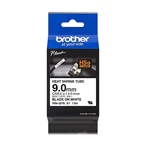 Brother Original Pro Tape HSe-221E Schrumpfschlauch – schwarz auf weiß von Brother