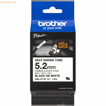 Brother Schrumpfschlauchkassette HSE-211E 5,2mm schwarz/weiß von Brother