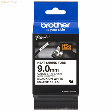 Brother Schrumpfschlauchkassette HSE-221E 9mm schwarz/weiß von Brother