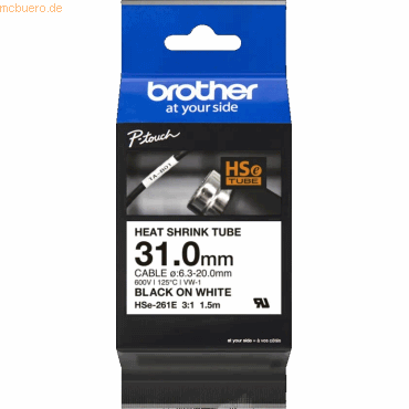 Brother Schrumpfschlauchkassette HSE-261E 31mm schwarz/weiß von Brother