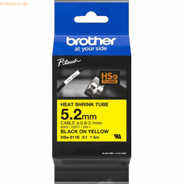 Brother Schrumpfschlauchkassette HSE-611E 5,2mm schwarz/gelb von Brother