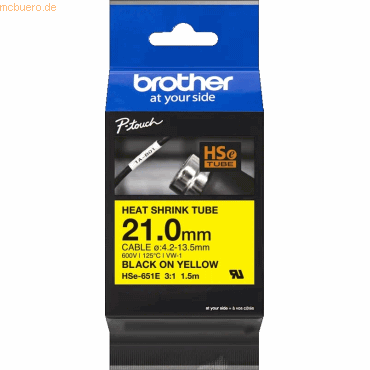 Brother Schrumpfschlauchkassette HSE-651E 21,0mm schwarz/gelb von Brother