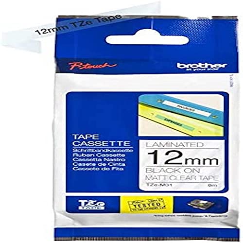 Brother TZe-M31 Labelling Tape Cassette, Laminated, Genuine Supplies, Black on Matt Clear, 12 mm (W) x 8 m (L) von Brother