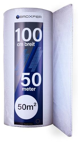 Broxfer Luftpolsterfolie Rolle 1m x 50m Polsterfolie für Umzug/Versand 2-schichtig Verpackungsfolie Knallfolie LPF von Broxfer