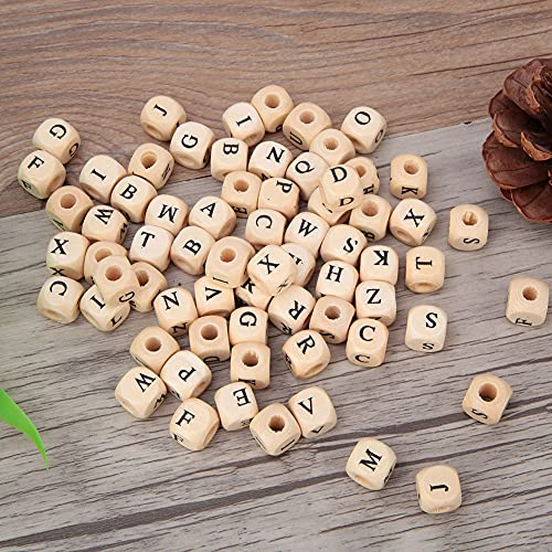 100 Stück DIY Englische Quadratische Hölzerne Alphabet-Buchstaben-Perlen Zur Schmuckherstellung, 10 X 10 Mm, Holz-Alphabet-Buchstabe, Buchstabenperlen mit Vorgebohrten Löchern, von Brrnoo