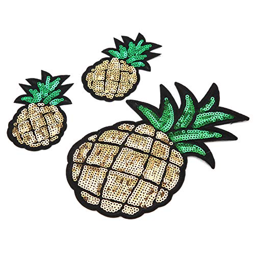 3 Stück Pailletten-Ananas-bestickte Stoffflicken Zum Aufbügeln für T-Shirts, Jeans, Jacken, Huttaschenflicken und Mehr DIY-Dekoration von Brrnoo