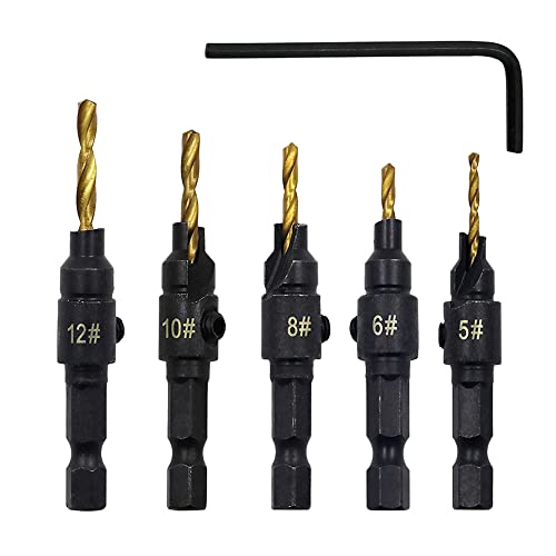5pcs Countersink Drill Bit Set, Hochgeschwindigkeits-Stahlkit für Industrielle Stahl für Holzbearbeitung, Laminat und Heimatrenovierung, Hexschlüsselschlüsselschlüssel Inklusive 5pcs Countersink Drill Bit Set, Hochgeschwindigkeits-Stahlkit für Industrielle Stahl für Holzbearbeitung, Laminat und Heimatrenovierung, Hexschlüsselschlüsselschlüssel Inklusive von Brrnoo