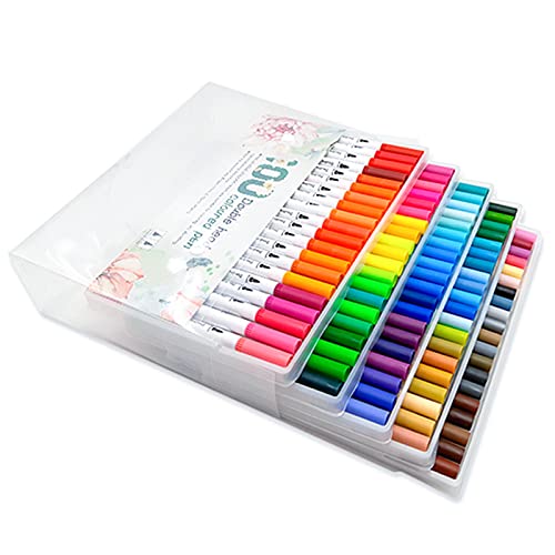 Brrnoo Zeichenmarker, 100-Farben-Marker-Set, Farbige Stifte mit Doppelter Spitze, Kunstmarker mit Feiner Spitze für Kinder und Erwachsene, Zum Ausmalen, Zeichnen, Illustrationen, von Brrnoo