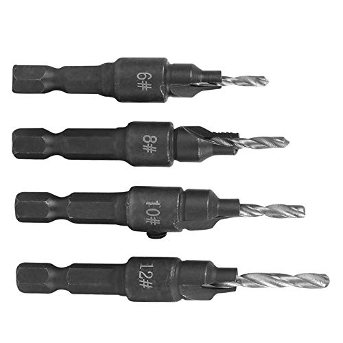 Counter Sink Drill Bit für Holz, Bohrbit Set für Metall Hex Shank CounterSink Bohrbit Set 6-12# 4pcs Kohlenstoffstahl-Bohrbit Bit Metallbohrer Bit für Stahl mit Sechskantschlüssel von Brrnoo