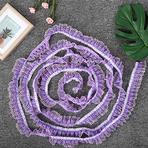 Mehrfarbiges 45-mm-Druckpunkt-Netzband mit Plissiertem Rand und Pailletten für Heimwerkerarbeiten, Geeignet für Hochzeiten, Geburtstagsparty-Arrangements, Haarschmuck und (PURPLE) von Brrnoo