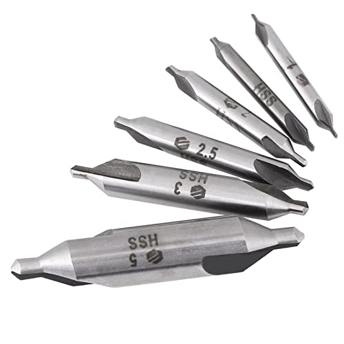 Metallfahrzeug, Countersink -Bohrer 6pcs 1/1,5/2/2,5/3/5mm 60 Grad HSS -Mittelbohrbits -Dummbäder Drehmasch von Brrnoo