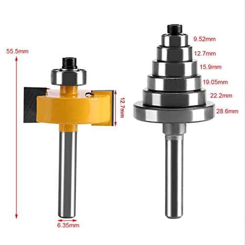 Oberfräsen-Bits, mit 7 Lagern, 1/2-H-Schaft, Falz-Fräser-Bit-Set für Massivholz-Spanplatten, Sperrholz von Brrnoo