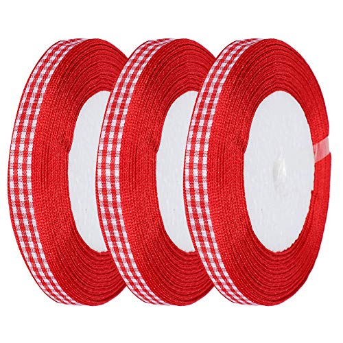 Plaidband, Red Gingham Ribbon DIY Bowknot Handicraft Weihnachten 3pcs Checked Ribbon 25yards Roll Hochzeitstorte Verband 1cm von Brrnoo