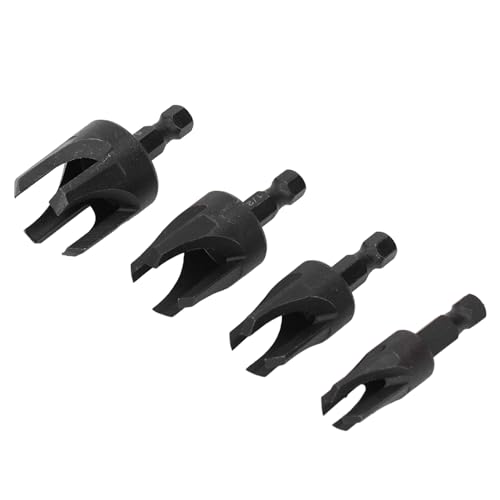 Premium-Holzstecker-Cutter-Set aus Kohlenstoffs Tahl, 4 Stück 1/4in Hex Shank Claw Typ Holzstecker-Bohrers Atz für Profession Elle Holzarbeiter, Genaue Stecker Löcher, Glatte von Brrnoo