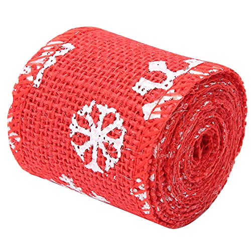 Sackleinenband Natürliches Leinen Weihnachtsband, Rote Schneeflocke Flaxen Snowflake 6 Cm Breite Dekoratives Band für Geschenkverpackung, Weihnachtsfeierdekor mit (5 cm rote von Brrnoo