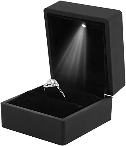 Geschenkbox für Schmuck mit LED-Licht, Innenfutter aus weichem Samt, kratzfest, Ringe, Anhänger, Armband, Halskette, für Vorschlag für Hochzeit, Verlobung, Valentinstag, Geschenke (Ringe) von Brrnoo