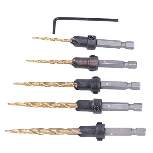 Sich Verjüngte Bohrerbits, Counter -Spüle -Bohrer -Teile für Holzbearbeitung Im Kaiserlichen Titan -Titan -Titan 5pcs/Set Countersink Bohrbit Set Set Tapered Drills Bits von Brrnoo