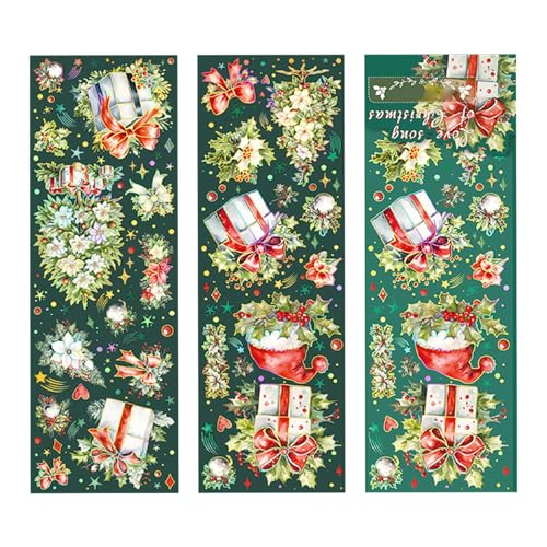 Weihnachtsaufkleber, 2 Blech -Scrapbooking -Haustier Easy Tear Off Blumen -DIY -Aufkleber mit Festlichem Design, Ideal für Alben, Karten (Typ 3) von Brrnoo